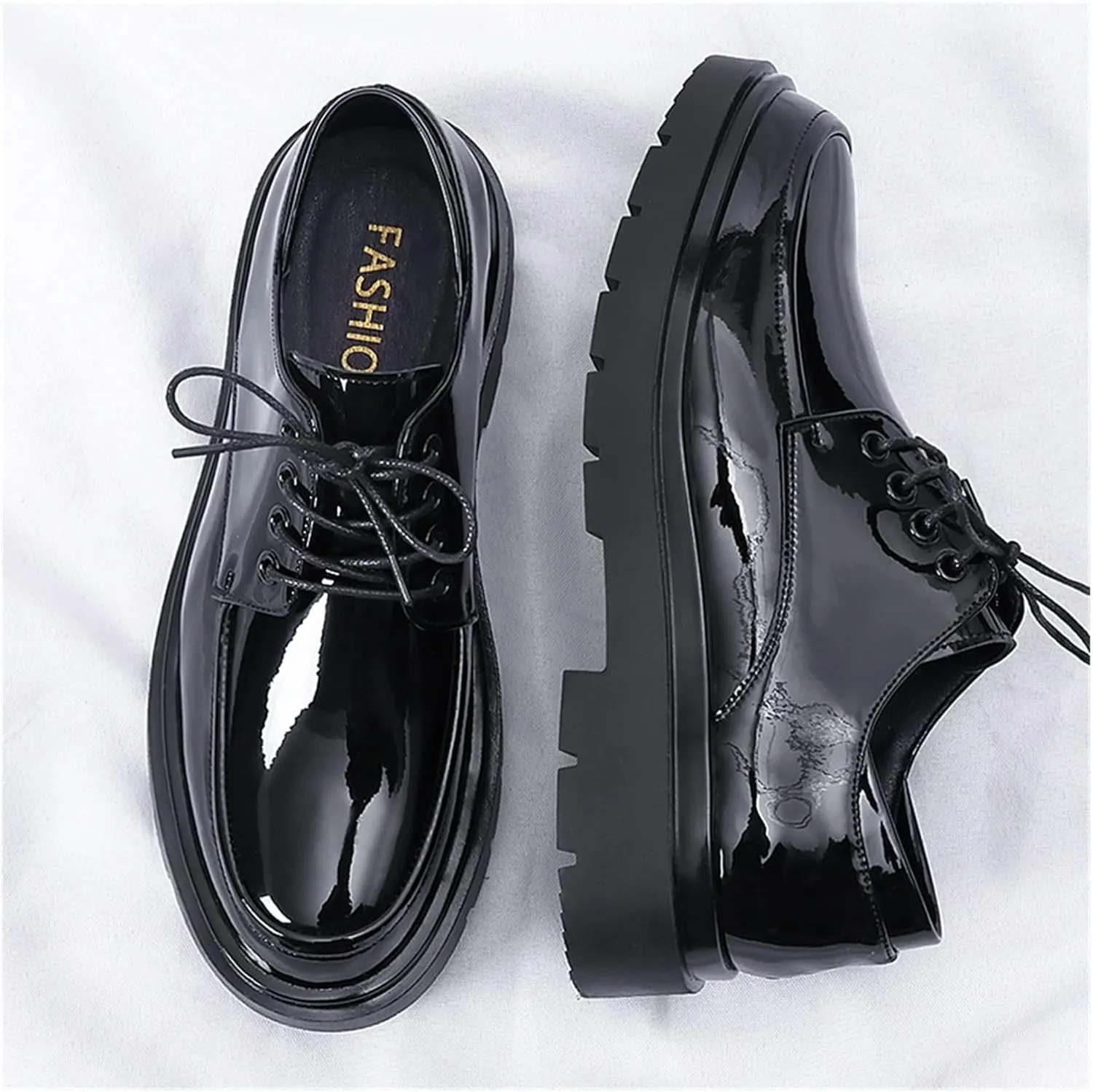 LAZIRO Business Formal Leather Shoes Men's Shiny Leather Shoes British Style Thick-Soled Casual Trendy Shoes