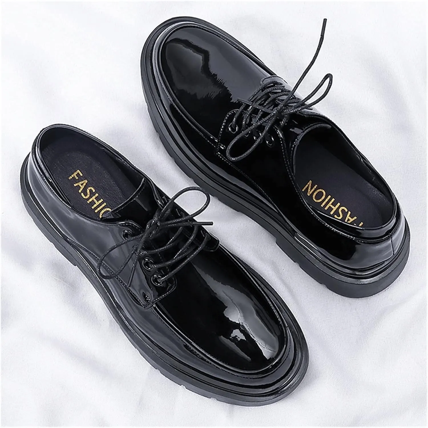 LAZIRO Business Formal Leather Shoes Men's Shiny Leather Shoes British Style Thick-Soled Casual Trendy Shoes