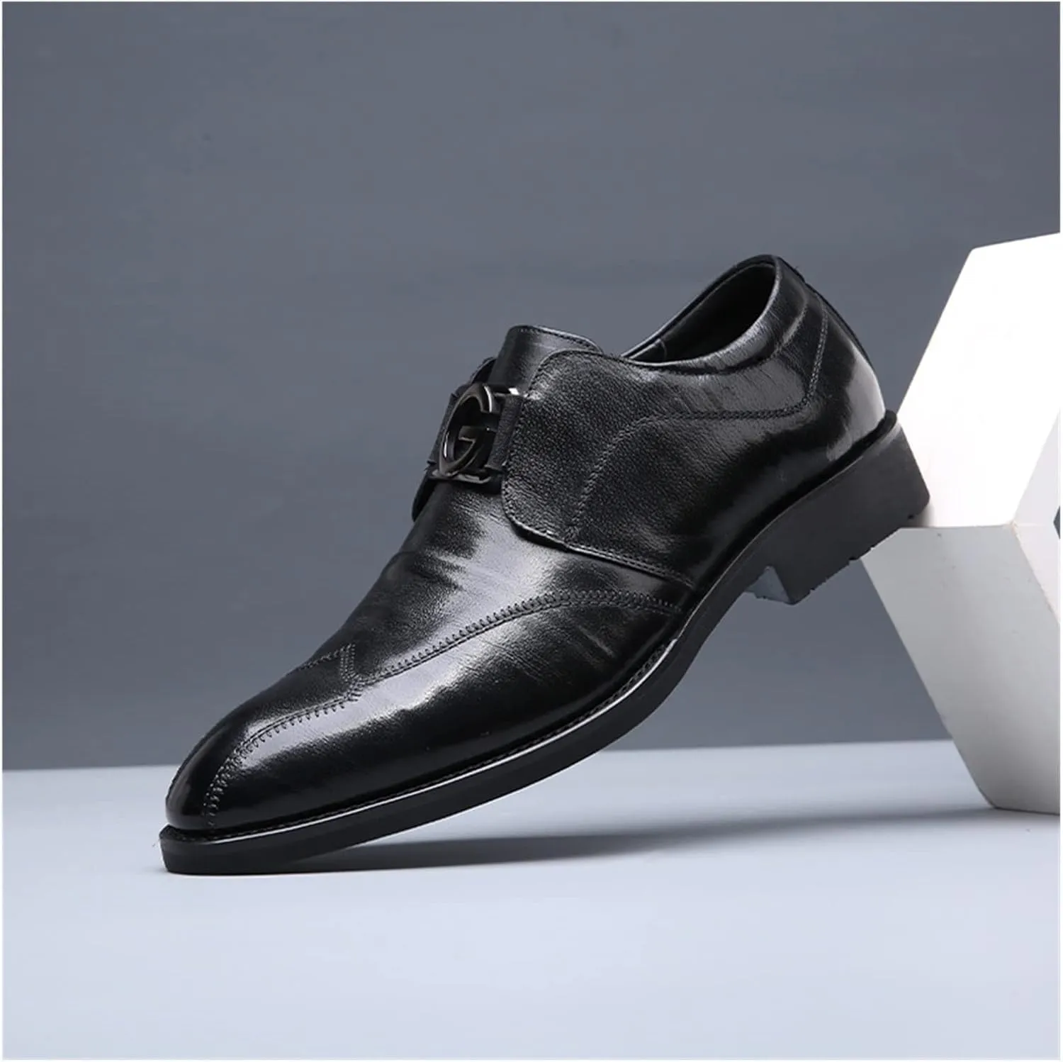 LAZIRO Men's Shoes Men's Business Formal Leather Shoes Lace-Up Shiny Wedding Shoes Genuine Leather Pointed Toe Shoes