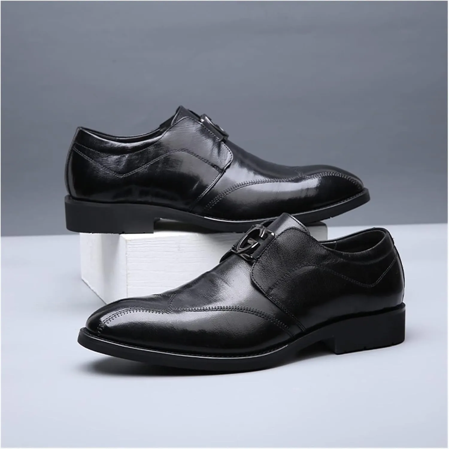LAZIRO Men's Shoes Men's Business Formal Leather Shoes Lace-Up Shiny Wedding Shoes Genuine Leather Pointed Toe Shoes