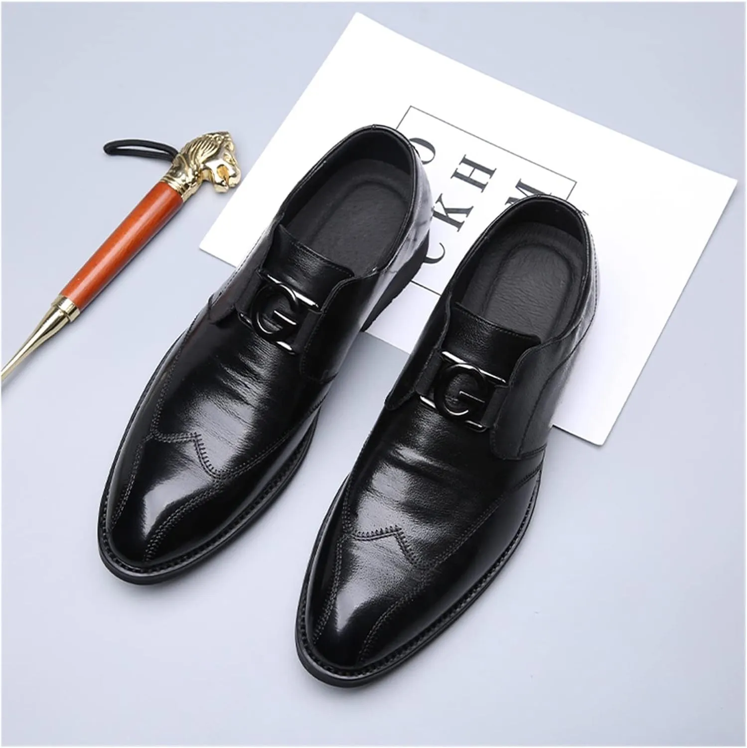 LAZIRO Men's Shoes Men's Business Formal Leather Shoes Lace-Up Shiny Wedding Shoes Genuine Leather Pointed Toe Shoes