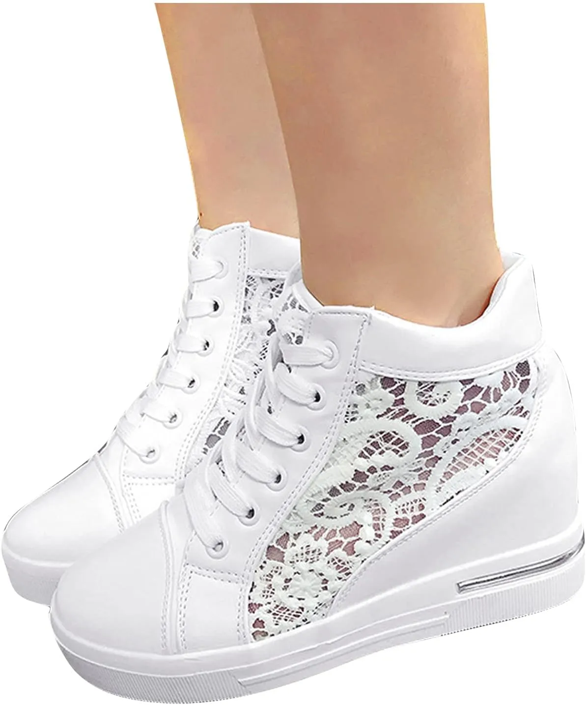 Leather Lace Wedge Rubber Shoes Women Increasing Platform Women's Casual Sports Shoes
