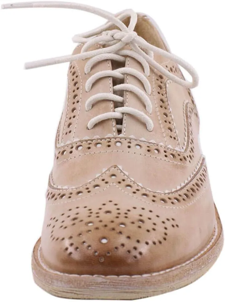 Leather Oxford Shoes for Women Perforated, 1950s Style Brogue Wingtip Derby Lace Up Oxfords Flats