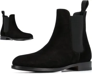 LEHOOR Women Chunky Low Heel Chelsea Ankle Boots Suede Round Toe Western Booties Slip On Comfortable 1.5 inch Flat Heel Chelsea Short Boots Elastic Office Ladies Casual Basic Dress Booties Winter Size 4-11 M US