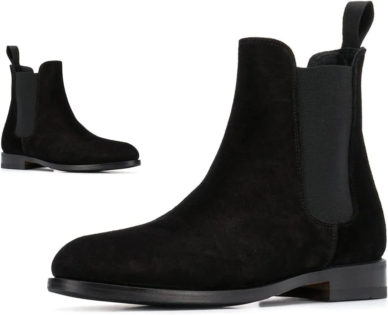 LEHOOR Women Chunky Low Heel Chelsea Ankle Boots Suede Round Toe Western Booties Slip On Comfortable 1.5 inch Flat Heel Chelsea Short Boots Elastic Office Ladies Casual Basic Dress Booties Winter Size 4-11 M US