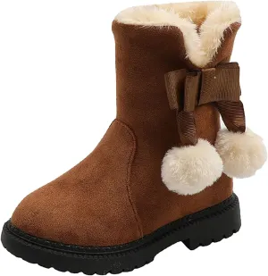 Little Girls Tassel Suede Ankle Boots Side Zipper Short Booties Winter Kids Winter Warm Fuzzy Mid-Calf Snow Booties