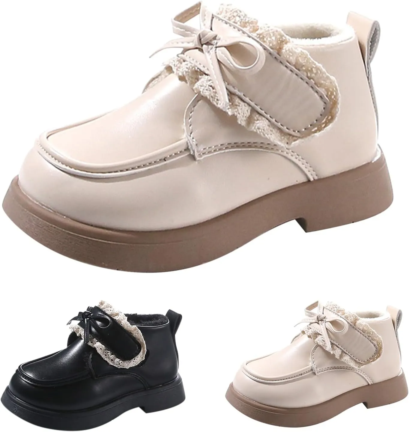 Little Girls Winter Cute Bowknot Short Dress Boot Princess Low Heel Anti Slip Comfortable Fashion Leather Shoes