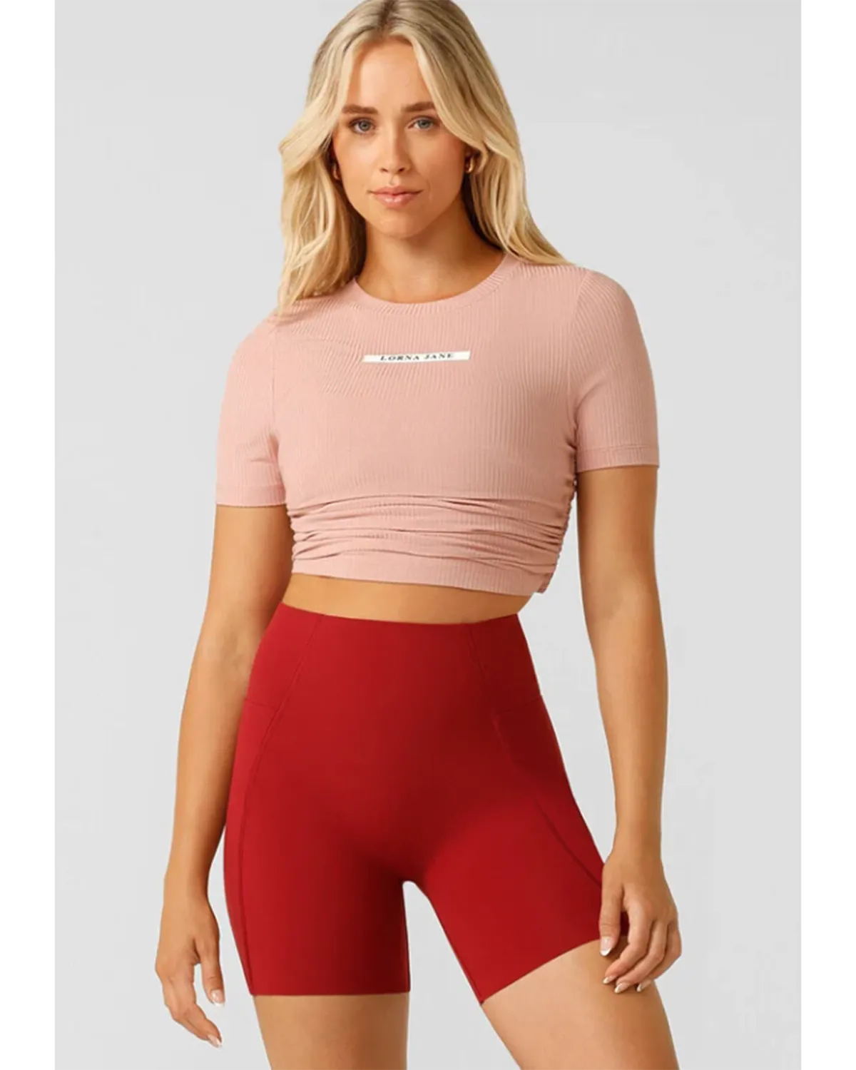 Lorna Jane Easy Adjust Rib Short Sleeve Top - Light Ash Rose