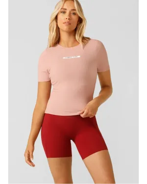 Lorna Jane Easy Adjust Rib Short Sleeve Top - Light Ash Rose