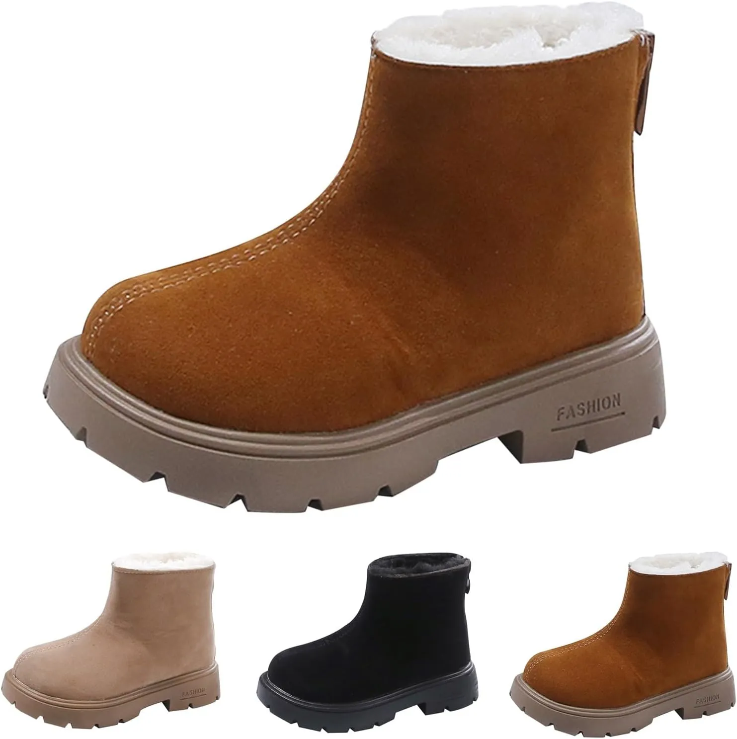 Low Heel Mini Snow Boots for Toddler Kids, Cozy Fleece Plush Fr Lined Zip Up Winter Classic Ankle Teal Boots for Girls