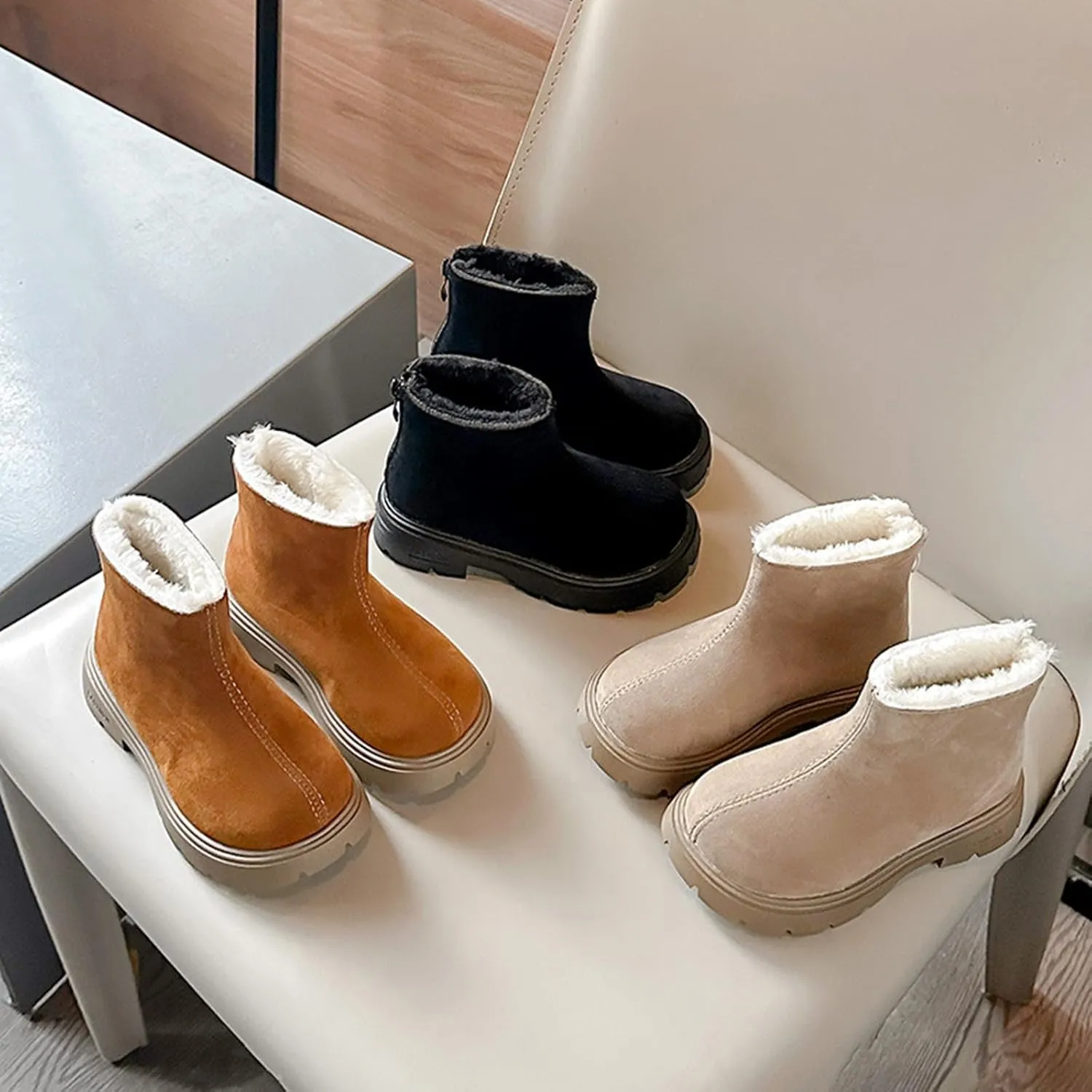 Low Heel Mini Snow Boots for Toddler Kids, Cozy Fleece Plush Fr Lined Zip Up Winter Classic Ankle Teal Boots for Girls