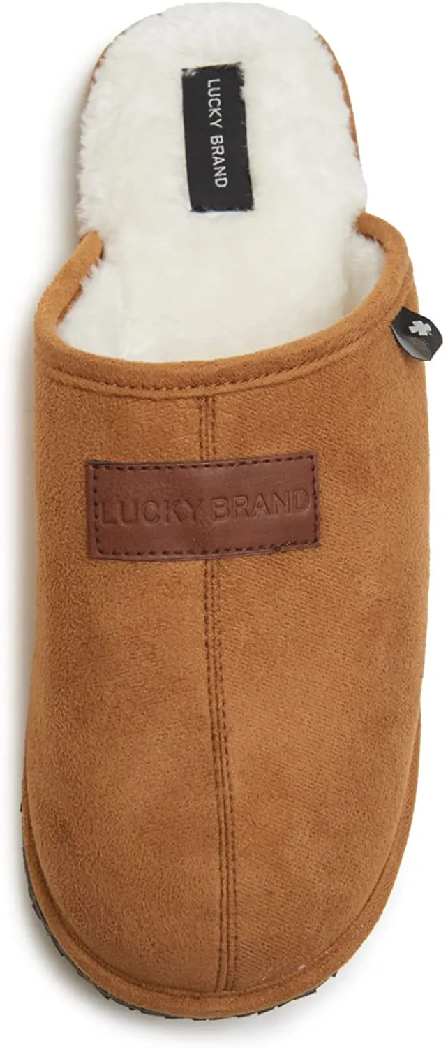 Lucky Brand Micro-Suede Scuff Indoor Slippers for Men with Plush Lining Tan