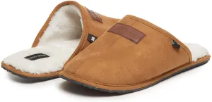 Lucky Brand Micro-Suede Scuff Indoor Slippers for Men with Plush Lining Tan
