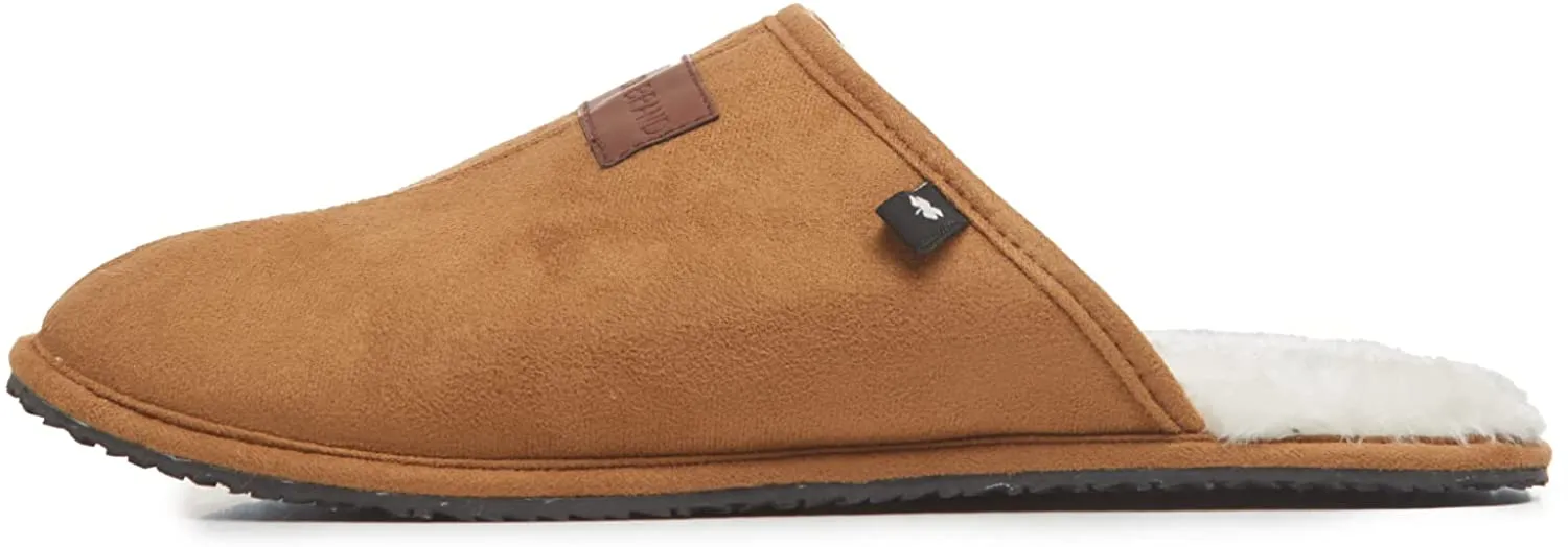 Lucky Brand Micro-Suede Scuff Indoor Slippers for Men with Plush Lining Tan