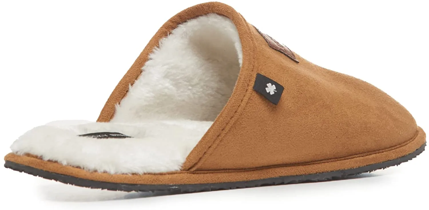 Lucky Brand Micro-Suede Scuff Indoor Slippers for Men with Plush Lining Tan