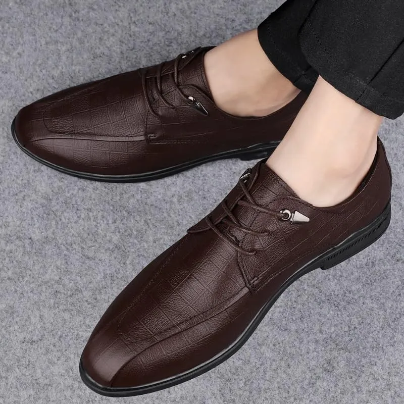 Luxury Mens Business Leather Shoes Fashionable Lace-up Office Dress Oxfords Shoes Vintage Elegant Low Top Loafers