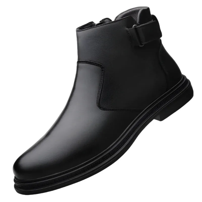 Luxury Men's Chelsea Boots - Genuine Leather, Black, Warm Plush Winter Ankle Boots for Casual & Outdoor Wear