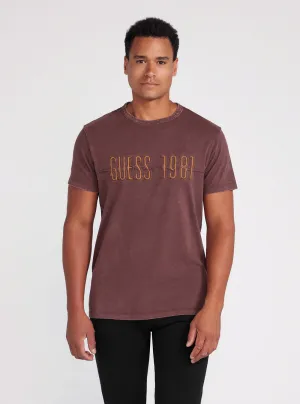 Maroon Embroidered Washed Logo T-Shirt