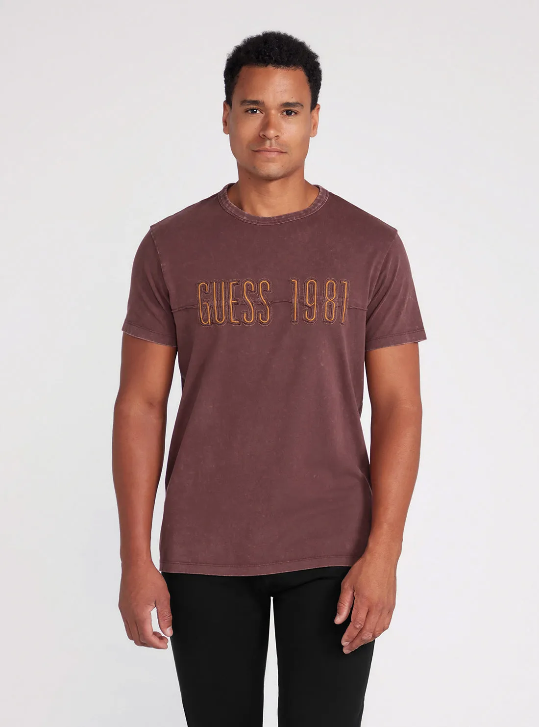 Maroon Embroidered Washed Logo T-Shirt