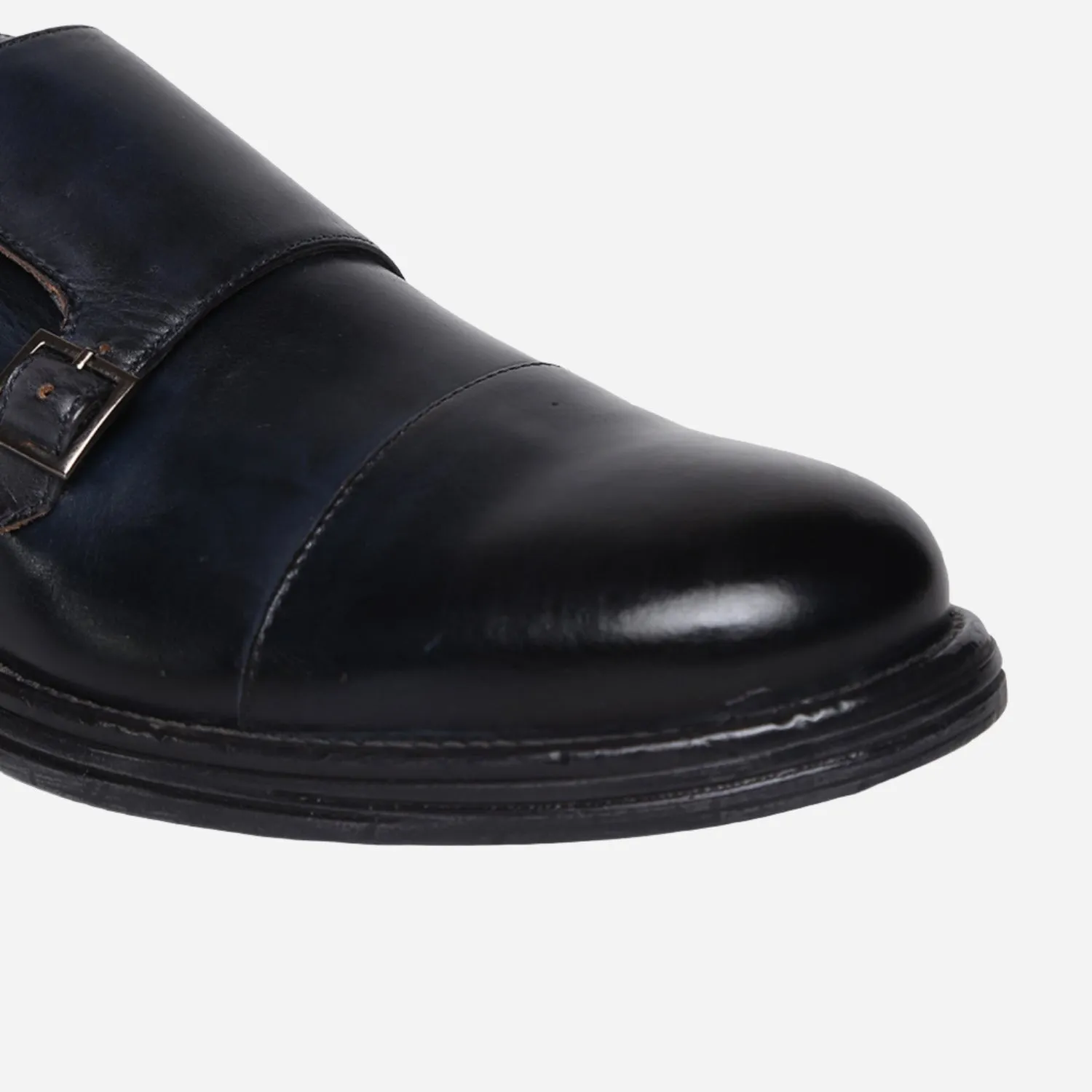 MASABIH GENUINE LEATHER NAVY CASUAL DOUBLE MONK SHOES FOR MEN