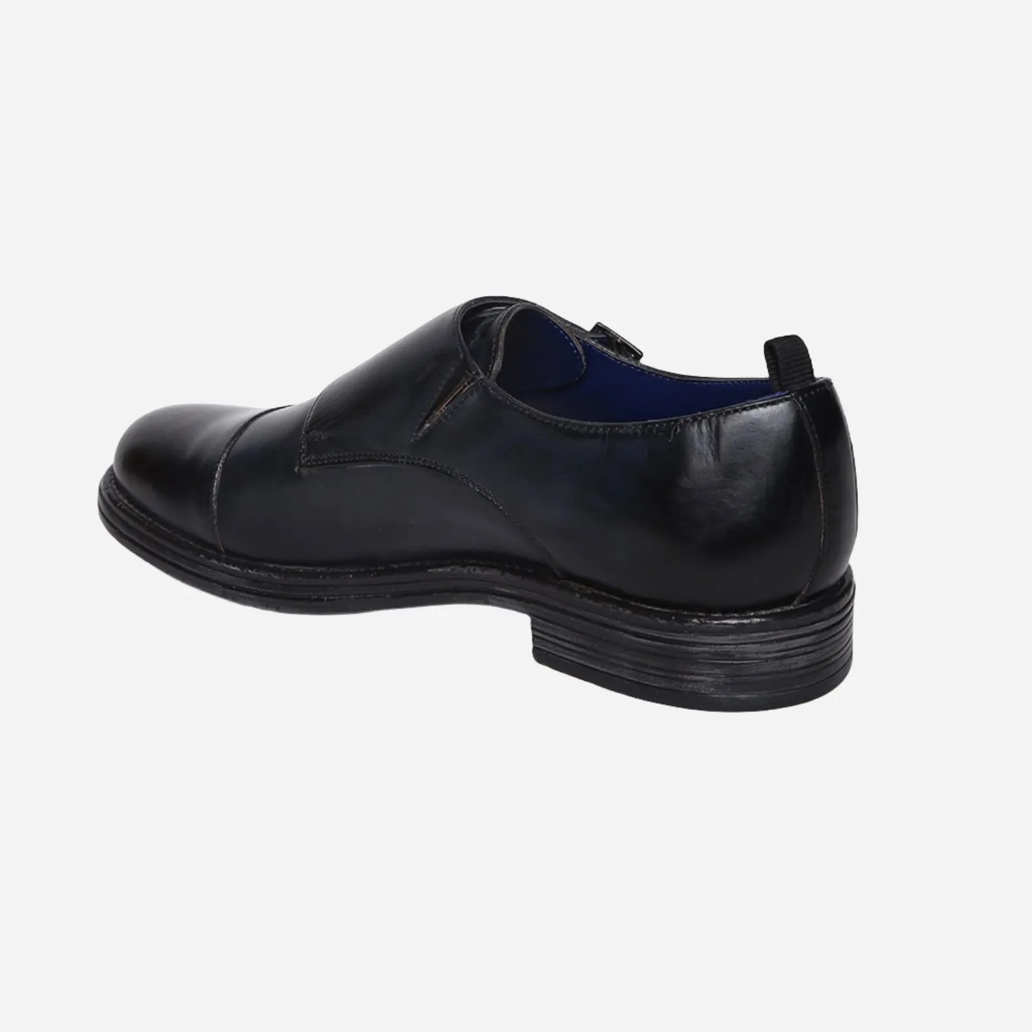 MASABIH GENUINE LEATHER NAVY CASUAL DOUBLE MONK SHOES FOR MEN