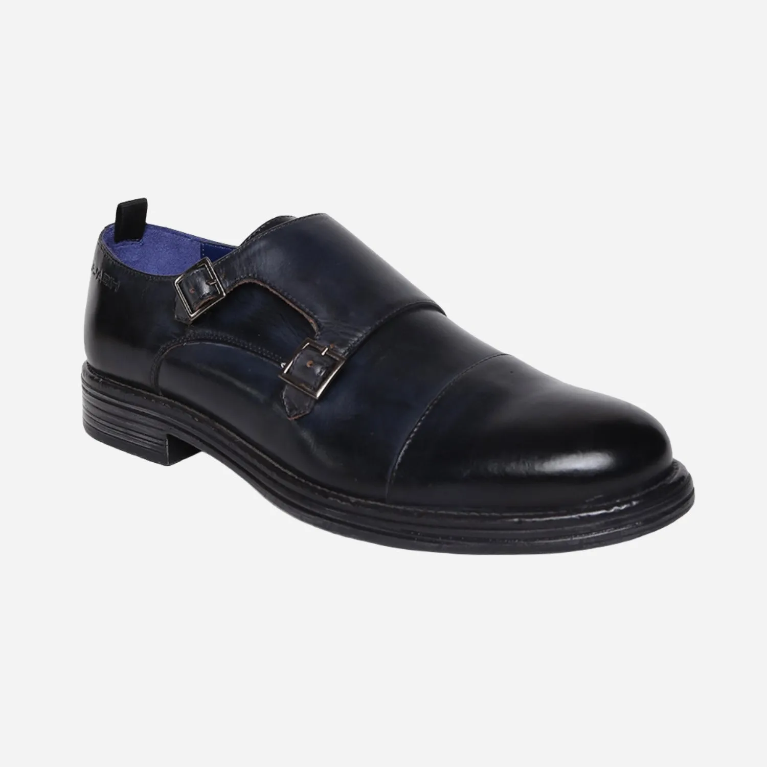 MASABIH GENUINE LEATHER NAVY CASUAL DOUBLE MONK SHOES FOR MEN