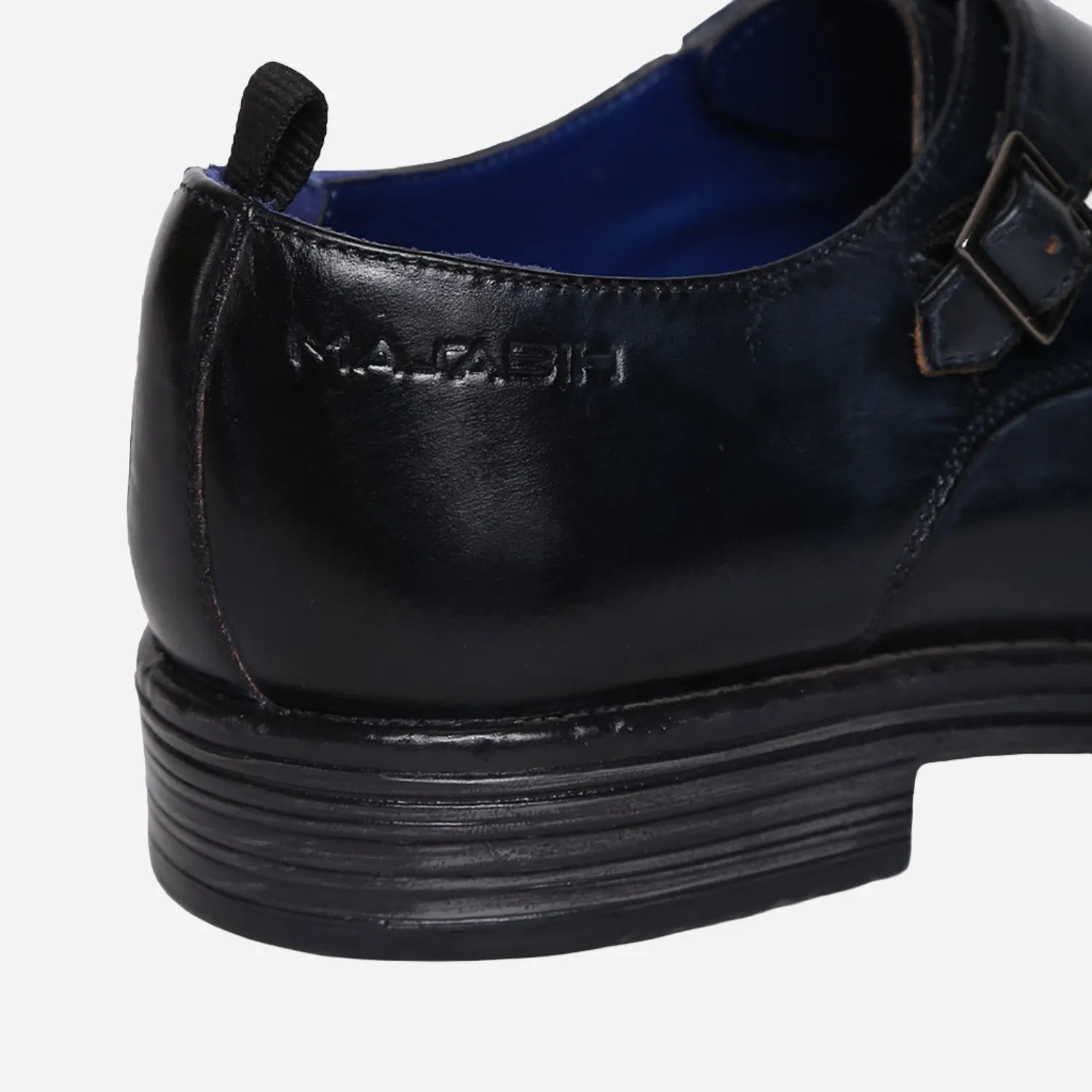 MASABIH GENUINE LEATHER NAVY CASUAL DOUBLE MONK SHOES FOR MEN