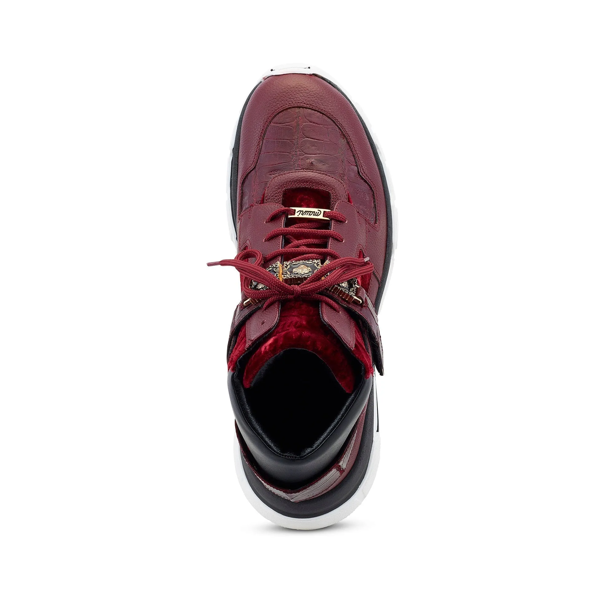 Mauri Luxury 8491 Men's Shoes Ruby Red Exotic Crocodile / Velvet / Calf-Skin Leather Casual High-Top Sneakers (MA5498)