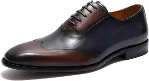Men Brown and Blue Uniform Leather Shoes Formal Dress Lace Up Derbys Work Office Oxfords Wedding Party,Blue-40