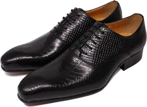 Men Business Casual Dress Shoes Wedding Formal Lace-Up Oxfords Cowhide Wingtip Derbys Pointed Toe Brogues,Black-45