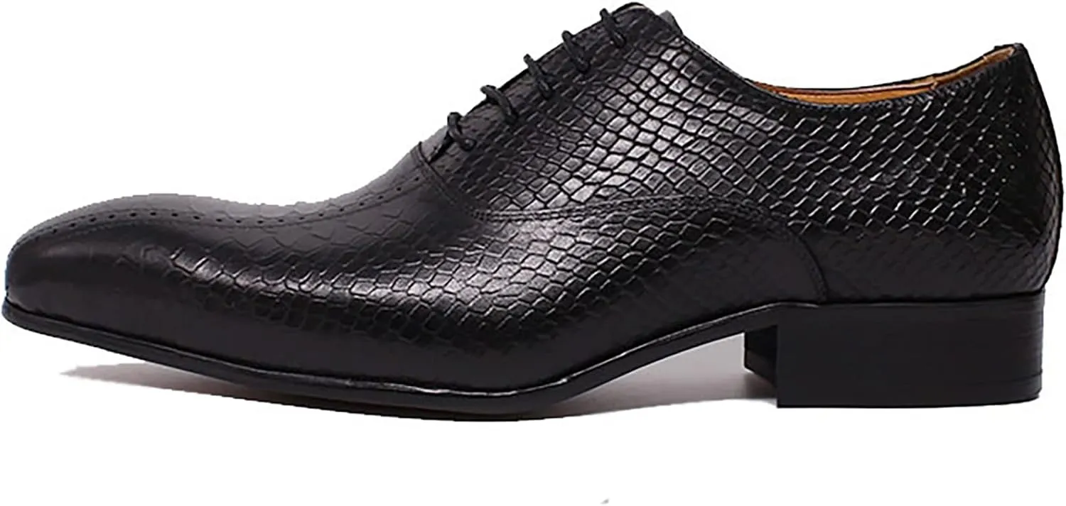 Men Business Casual Dress Shoes Wedding Formal Lace-Up Oxfords Cowhide Wingtip Derbys Pointed Toe Brogues,Black-45
