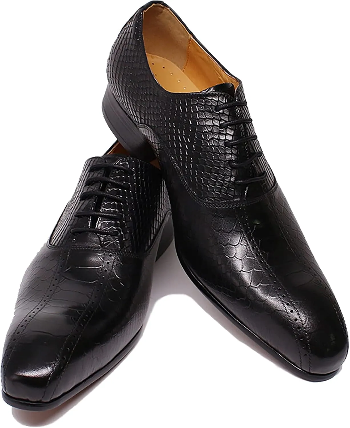Men Business Casual Dress Shoes Wedding Formal Lace-Up Oxfords Cowhide Wingtip Derbys Pointed Toe Brogues,Black-45