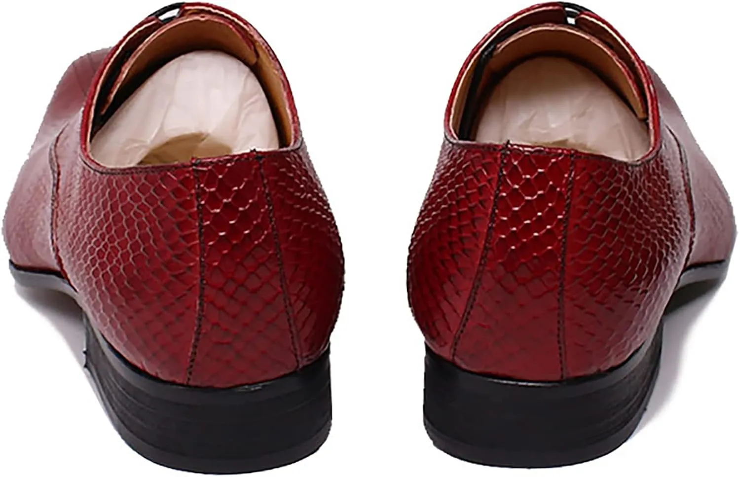 Men Business Casual Dress Shoes Wedding Formal Lace-Up Oxfords Cowhide Wingtip Derbys Pointed Toe Brogues,Red-40