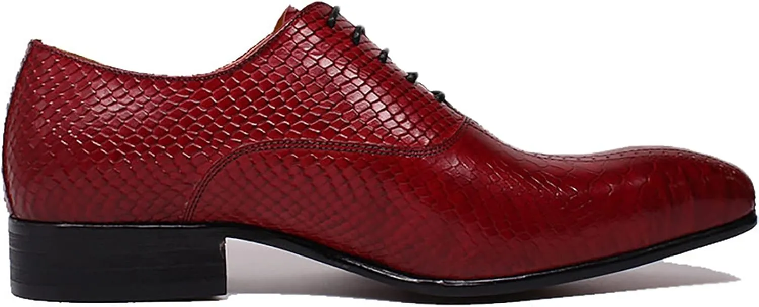 Men Business Casual Dress Shoes Wedding Formal Lace-Up Oxfords Cowhide Wingtip Derbys Pointed Toe Brogues,Red-40