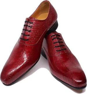 Men Business Casual Dress Shoes Wedding Formal Lace-Up Oxfords Cowhide Wingtip Derbys Pointed Toe Brogues,Red-43