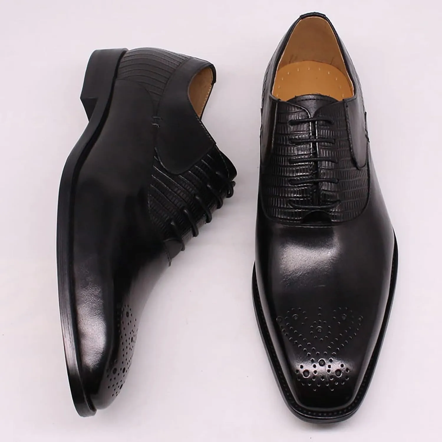 Men Business Formal Dress Shoes Cowhide Wingtip Derbys Wedding Lace-Up Oxfords Pointed Toe Brogues,Black-47