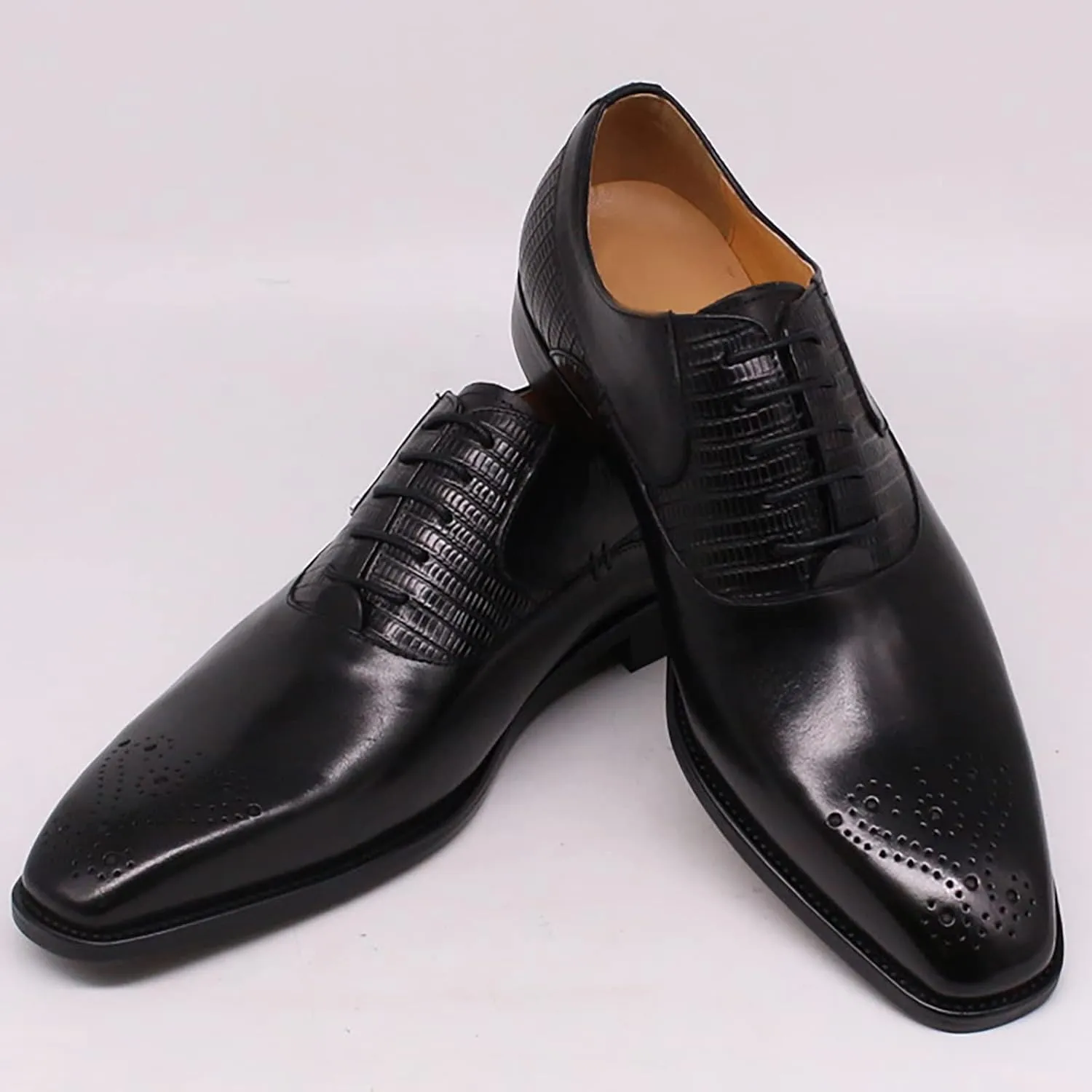 Men Business Formal Dress Shoes Cowhide Wingtip Derbys Wedding Lace-Up Oxfords Pointed Toe Brogues,Black-47