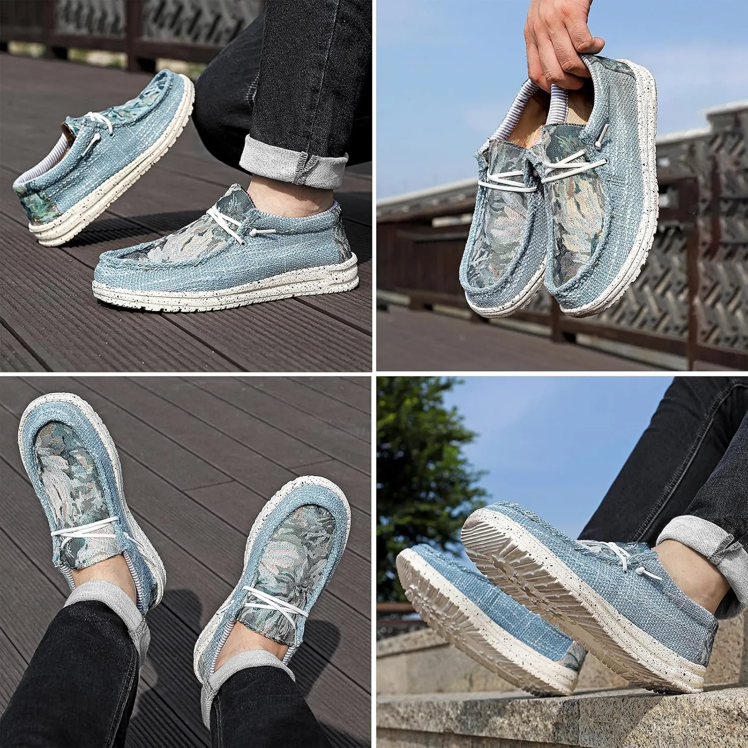 Men Canvas Slip On Loafers Arch Support Casual Shoes Comfortable Lightweight Walking Shoes Boat Shoes