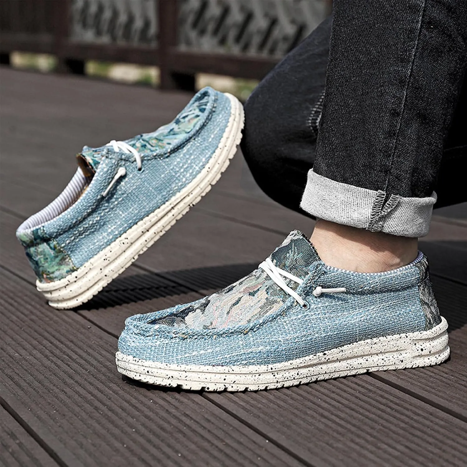 Men Canvas Slip On Loafers Arch Support Casual Shoes Comfortable Lightweight Walking Shoes Boat Shoes