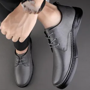 Men Casual Soft Sole Leather Shoes Classic Black Lace-up Loafers Comfortable Low Top Non Slip Oxford Shoes