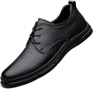 Men Casual Soft Sole Leather Shoes Classic Black Lace-up Loafers Comfortable Low Top Non Slip Oxford Shoes