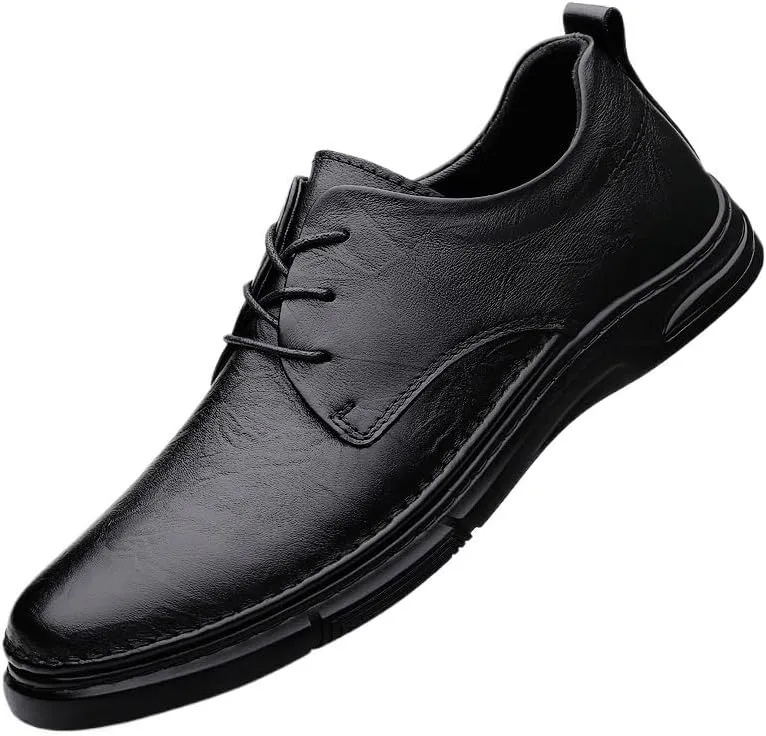 Men Casual Soft Sole Leather Shoes Classic Black Lace-up Loafers Comfortable Low Top Non Slip Oxford Shoes