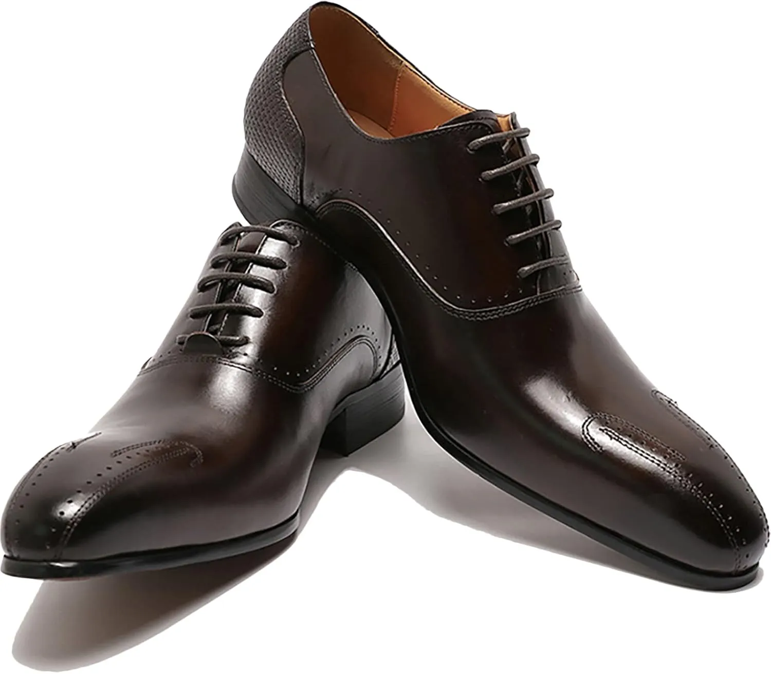 Men Classic Lace-up Brogues Shoes Casual Wingtip Derbys Formal Oxford Shoes Business Wedding Party,Brown-40