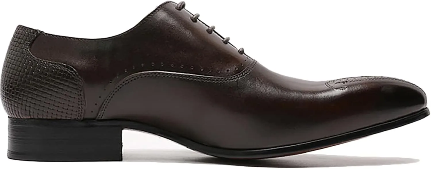 Men Classic Lace-up Brogues Shoes Casual Wingtip Derbys Formal Oxford Shoes Business Wedding Party,Brown-40