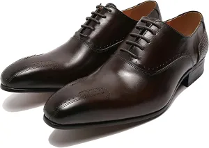Men Classic Lace-up Brogues Shoes Casual Wingtip Derbys Formal Oxford Shoes Business Wedding Party,Brown-40