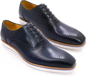 Men Dress Leather Lace-up Brogues Formal Oxfords Business Casual Wingtip Wedding Party Derbys,Blue-38