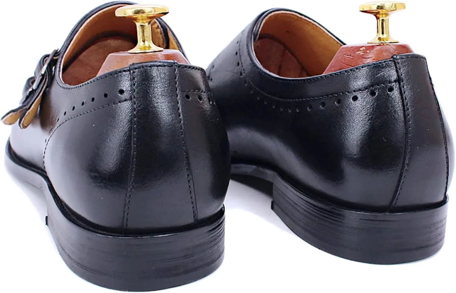Men Formal Dress Double Monk Shoes Leather Buckle Derbys Wingtip Brogues Smart Office Monk Strap Shoes,Black-44