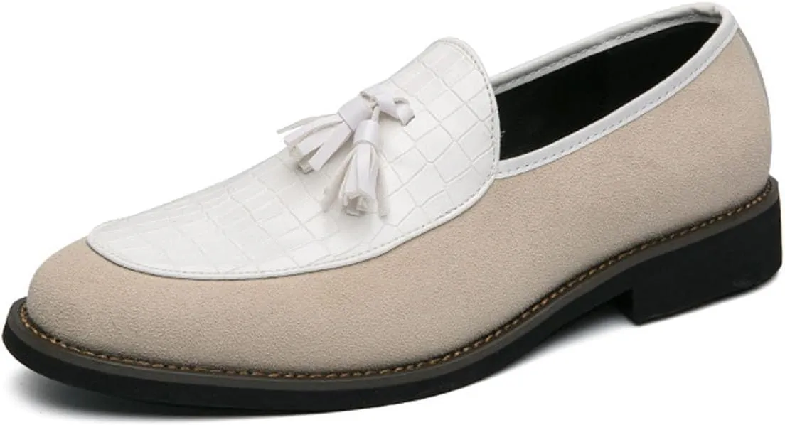 Men Suede Splicing Printed Tassel Penny Loafers Retro Luxury Low Heeled Fashion Slip On Flats Tassel Dress Shoes Comfort Non-Slip Business Formal Wedding Shoes