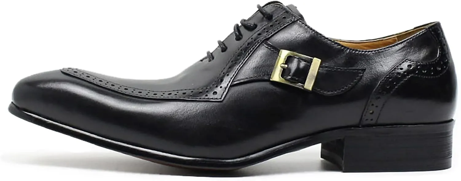Men Work Uniform Leather Lace-up Brogues Formal Dress Retro Oxfords Wedding Party Derbys Breathable,Black-46