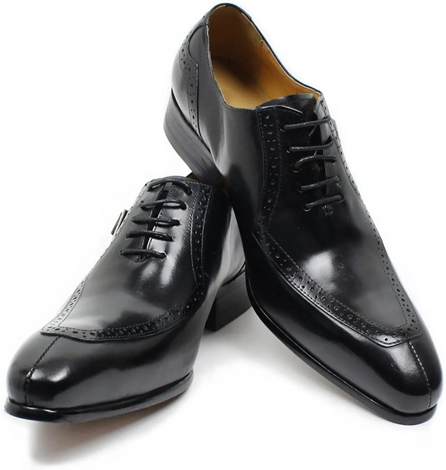 Men Work Uniform Leather Lace-up Brogues Formal Dress Retro Oxfords Wedding Party Derbys Breathable,Black-46